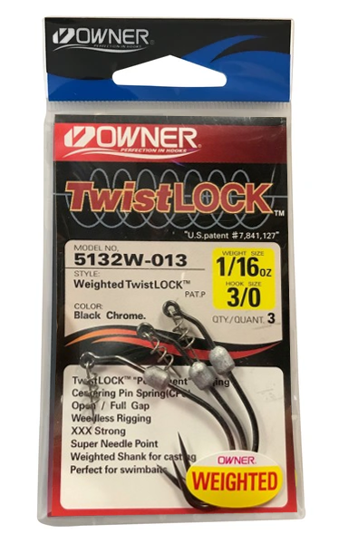 Owner Weighted TwistLock 3X Wire Super Needle Point Hooks - Model 5132W